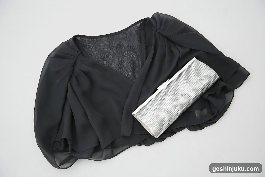 Black Chiffon Top with Silver Clutch