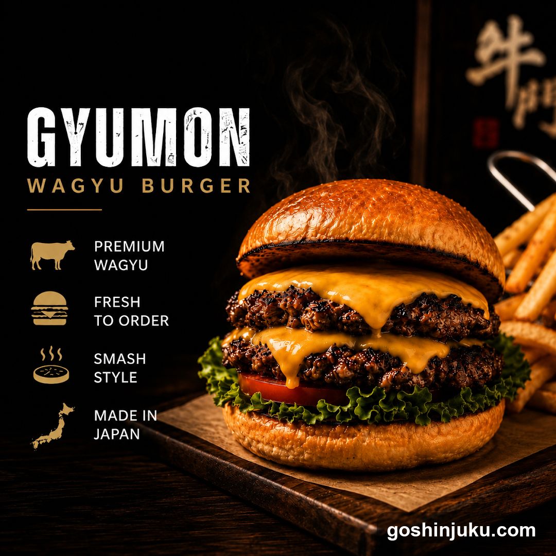 A5 Wagyu Burger GYUMON Shinjuku Kabukicho Tokyo (Halal & Vegan Options)