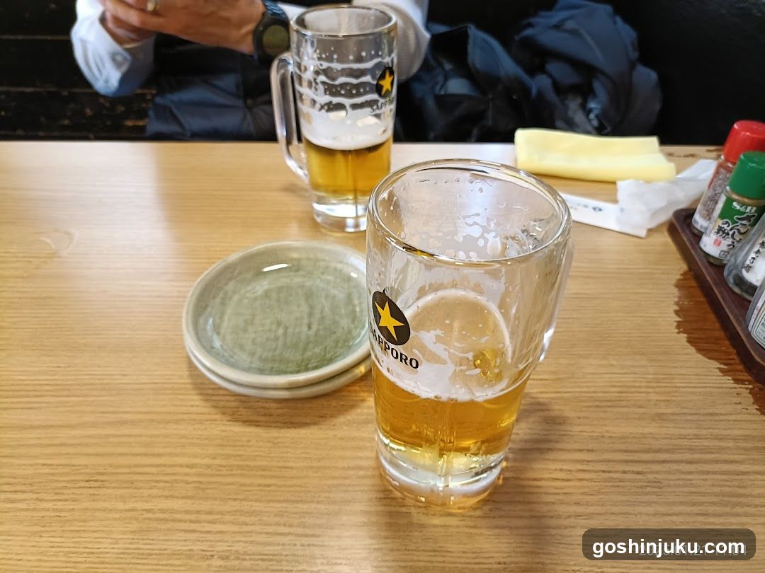 Beer glasses on a wooden table