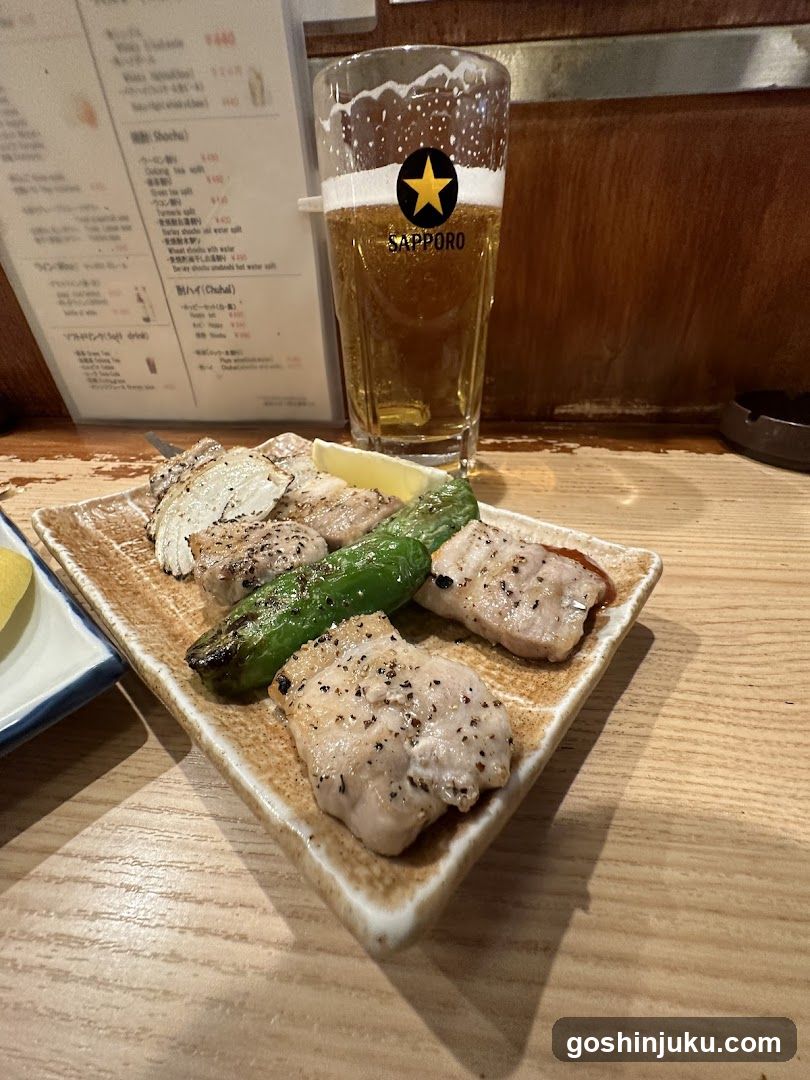 Grilled Skewers and Beer at Japanese Restaurant