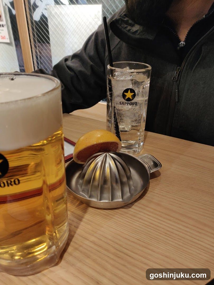 Beer and Water with Lemon Squeezer