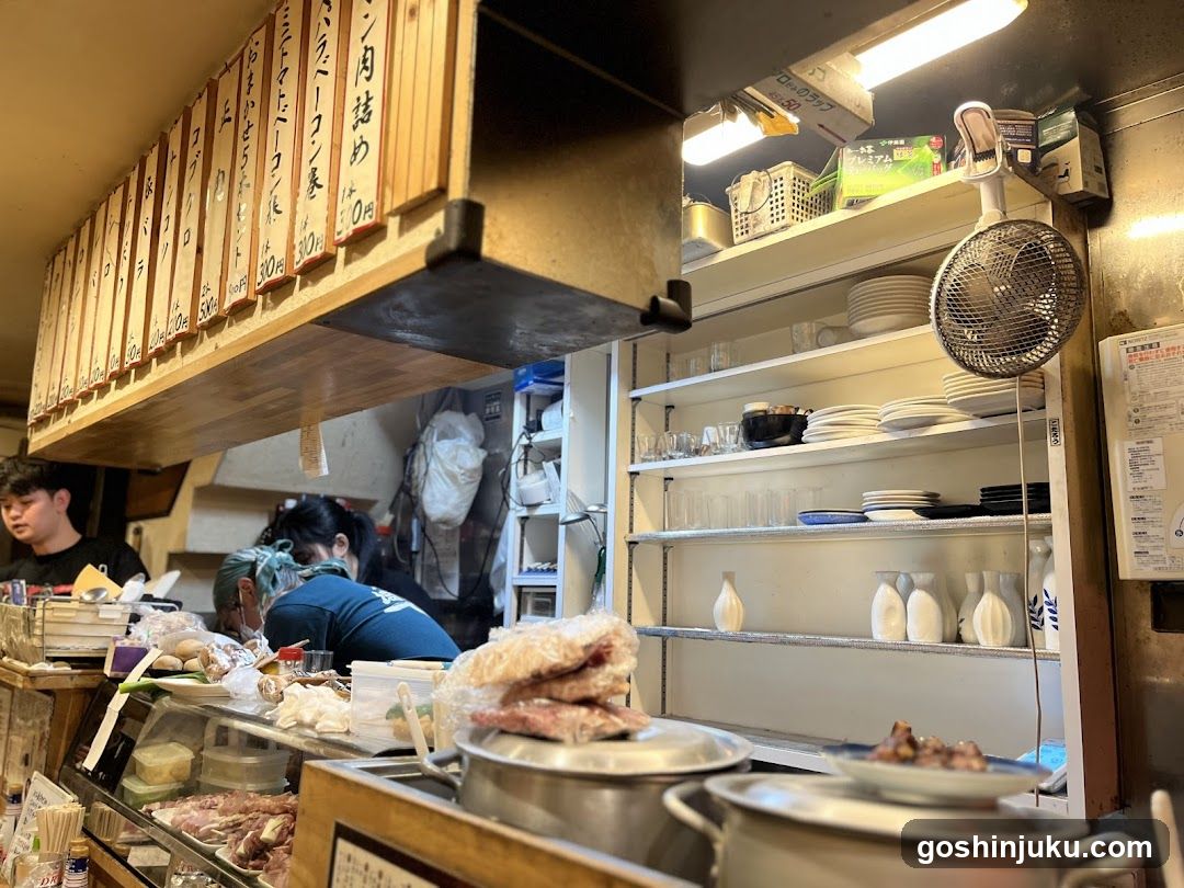 Restaurant Interior with Menu Board and Staff