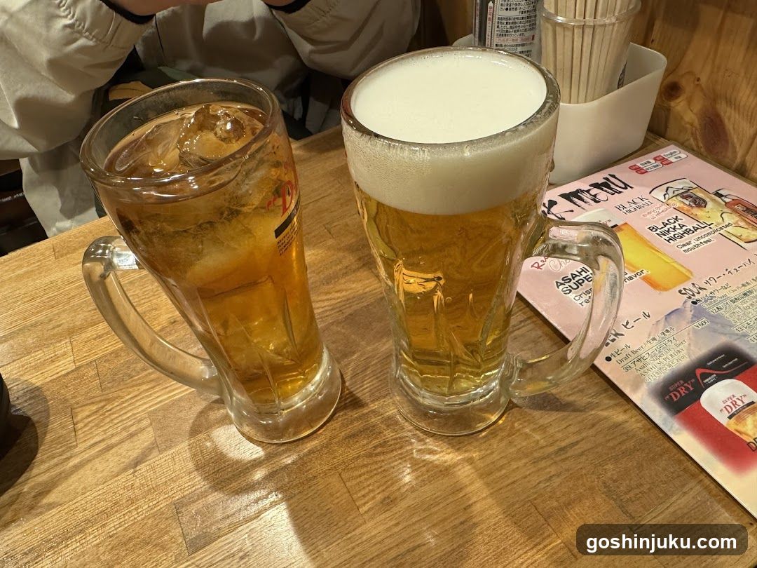 Beer and Drink on Wooden Table
