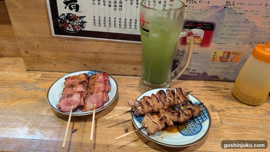 Grilled Skewers and Drink at Japanese Restaurant