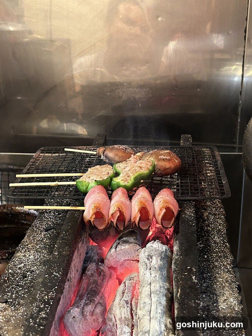 Grilled Skewers on Charcoal Grill