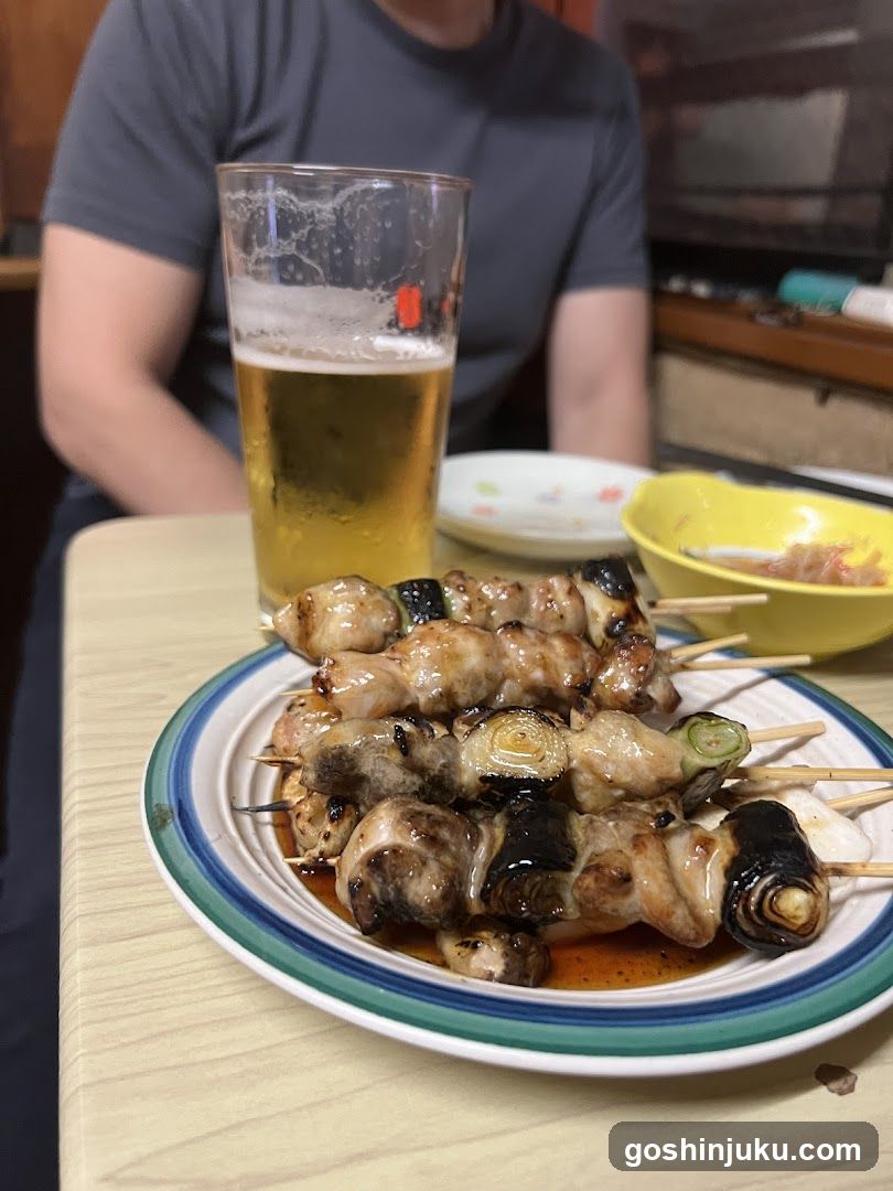 Yakitori and Beer at a Casual Diner