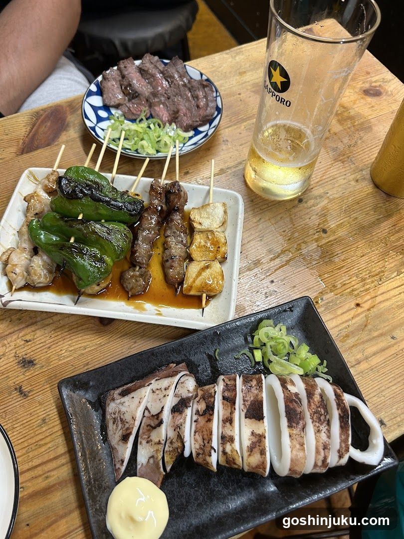 Yakitori and Sashimi Platter with Beer