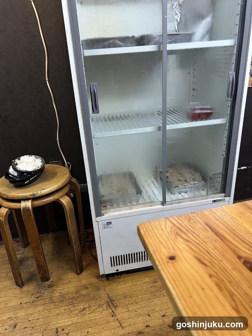 Empty Refrigerator and Stool