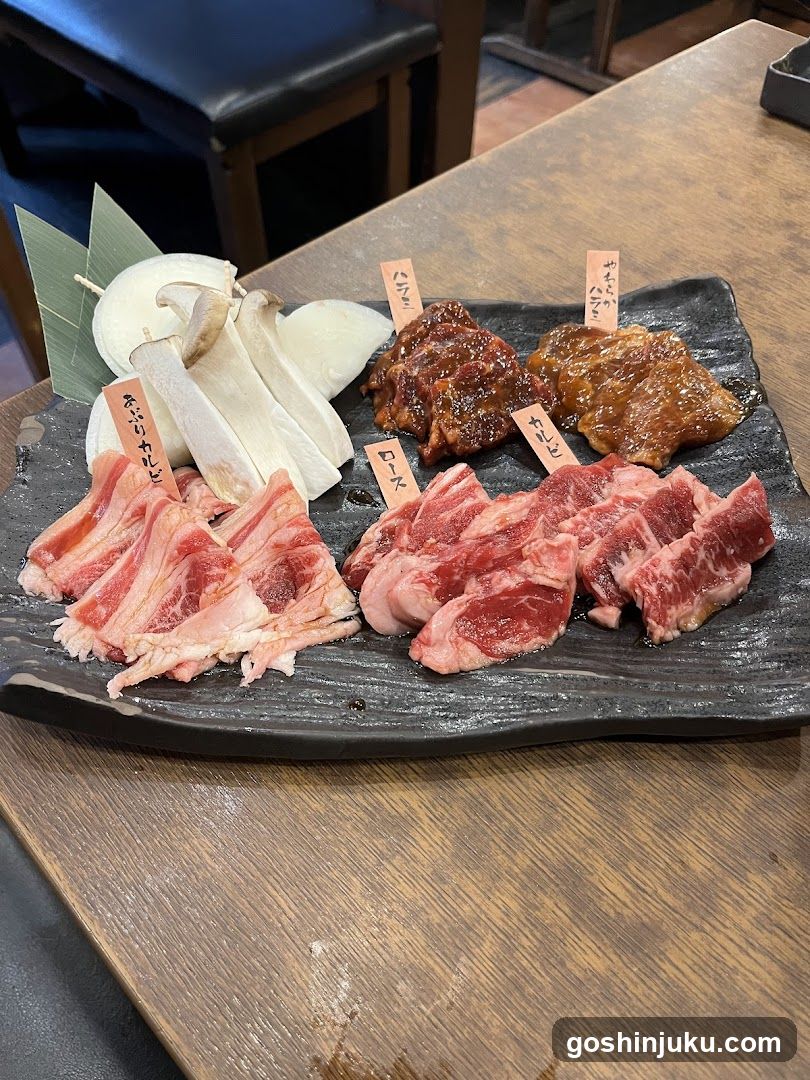 Raw Meat Platter with Mushrooms and Onions