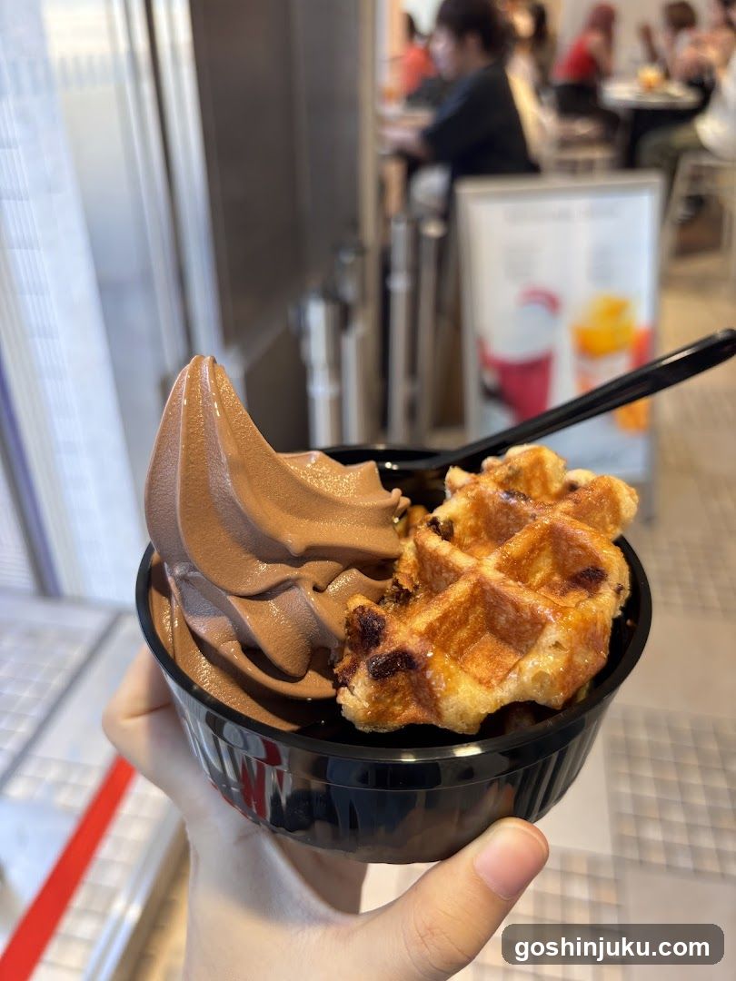 Chocolate Soft Serve and Waffle Dessert