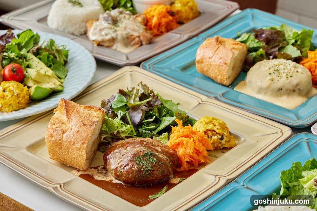 Plated Meals with Burgers and Salads