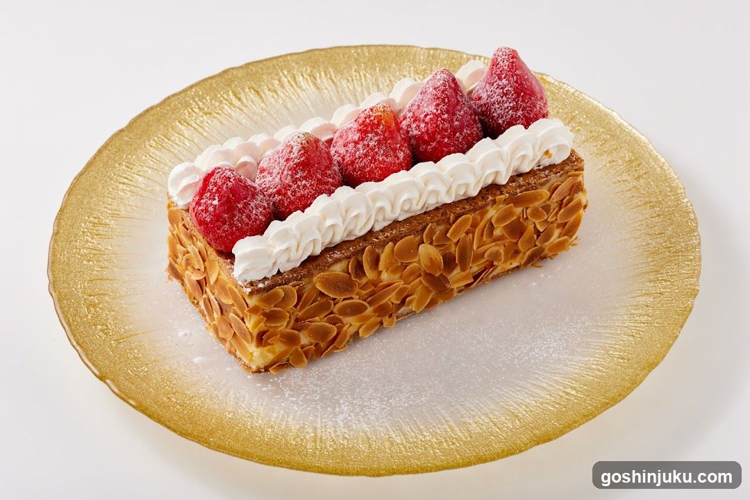 Strawberry Cream Cake with Almond Topping