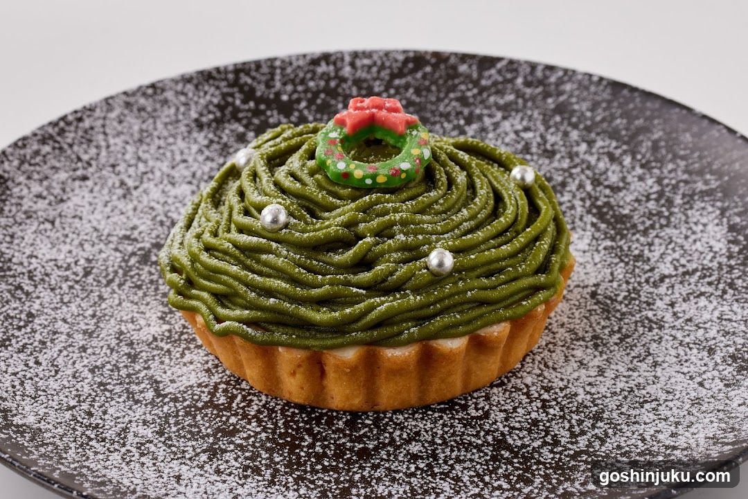 Matcha Tart with Holiday Decorations