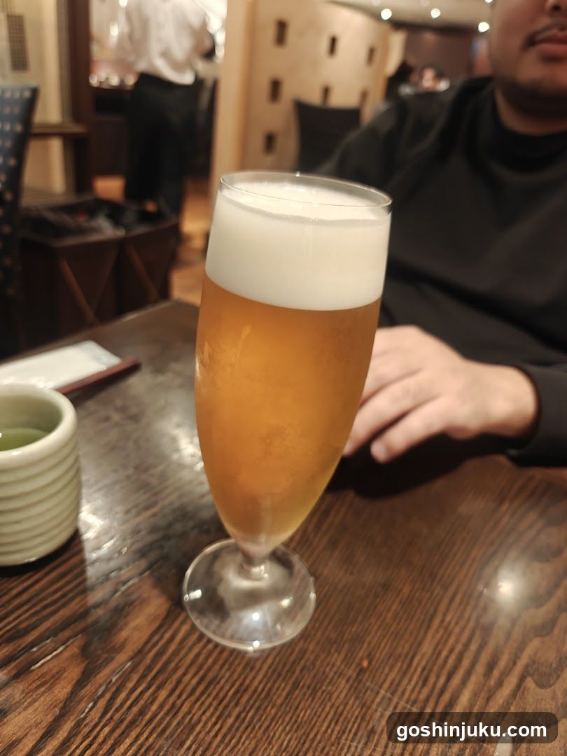 Beer in a glass at a restaurant