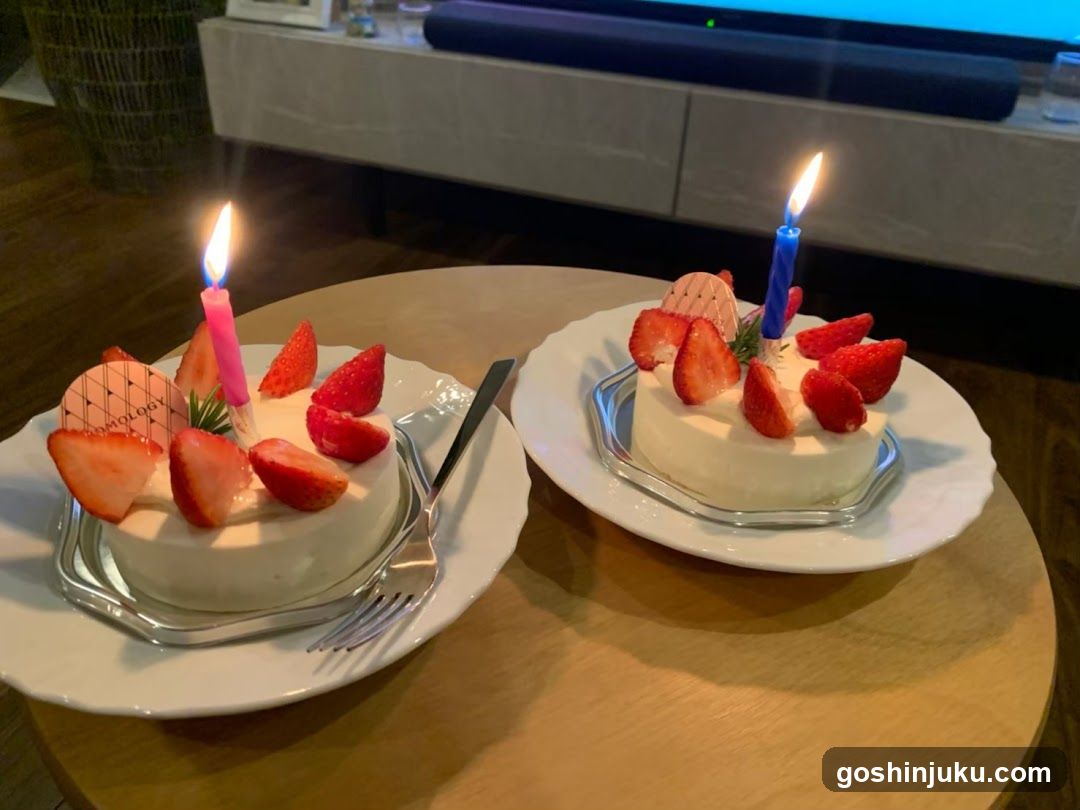 Strawberry Cakes with Lit Candles