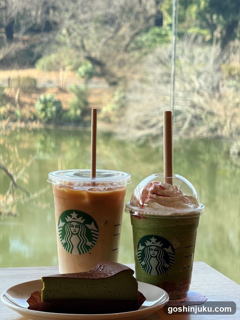 Starbucks Drinks and Dessert by the Lake