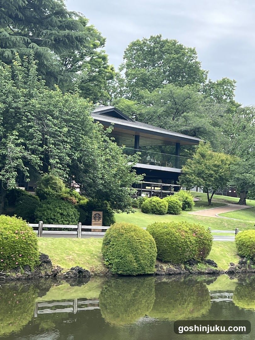 Landscape with building and water feature