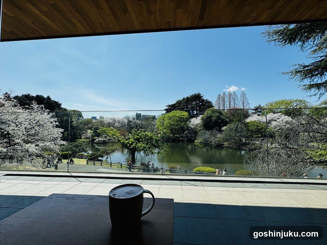 Cherry Blossom View with Coffee Cup