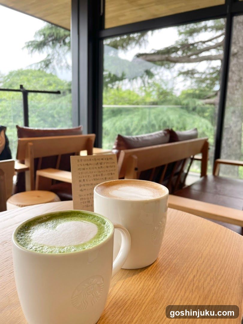 Coffee Shop Interior with Matcha and Latte
