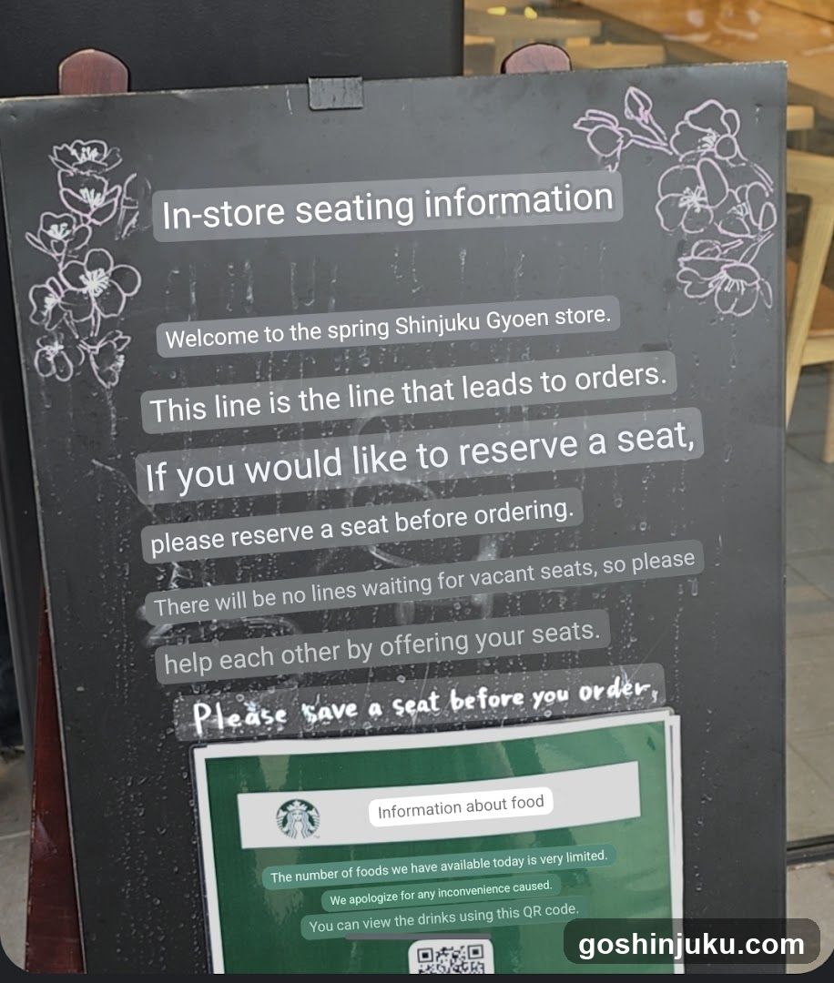 In-store seating information sign