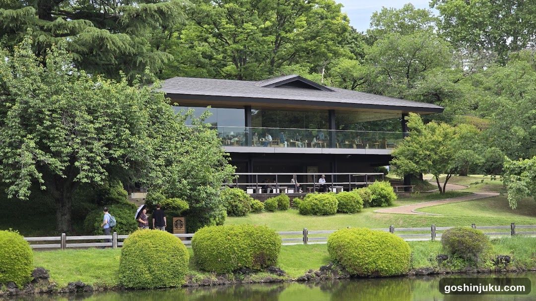 Landscape with modern building and greenery