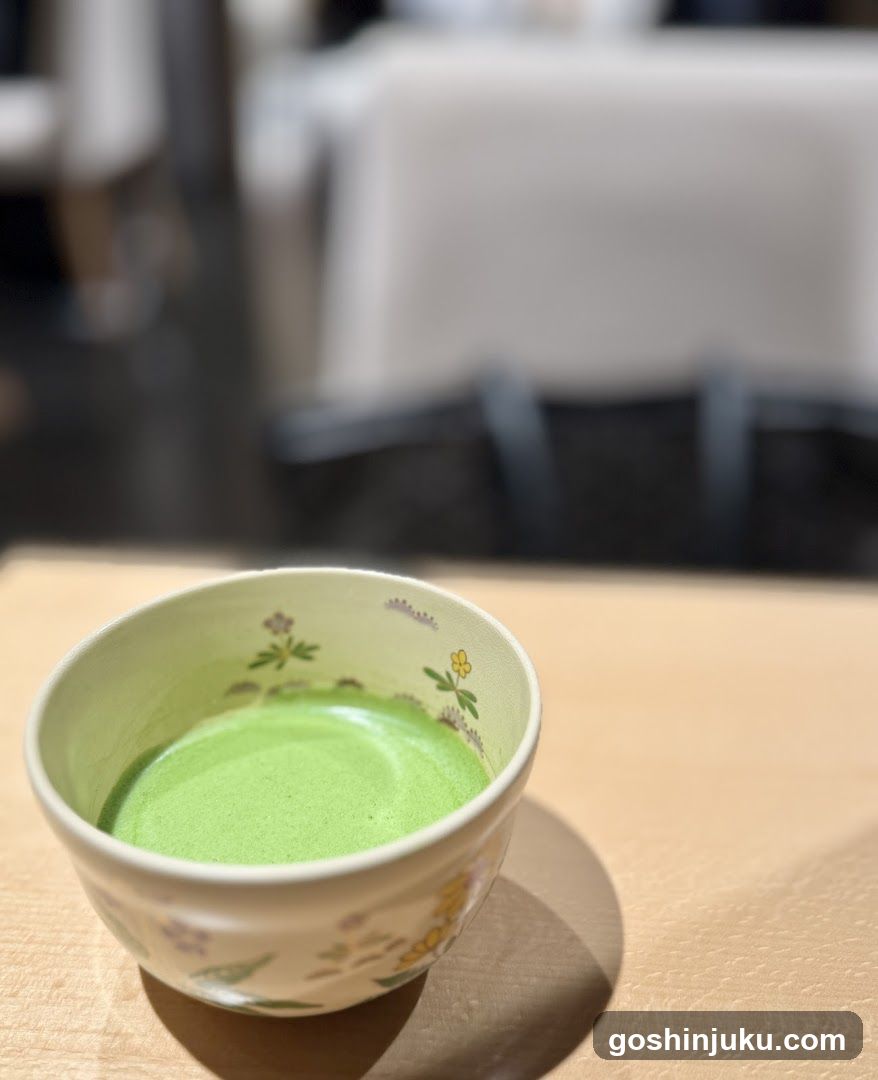 Matcha in a floral cup