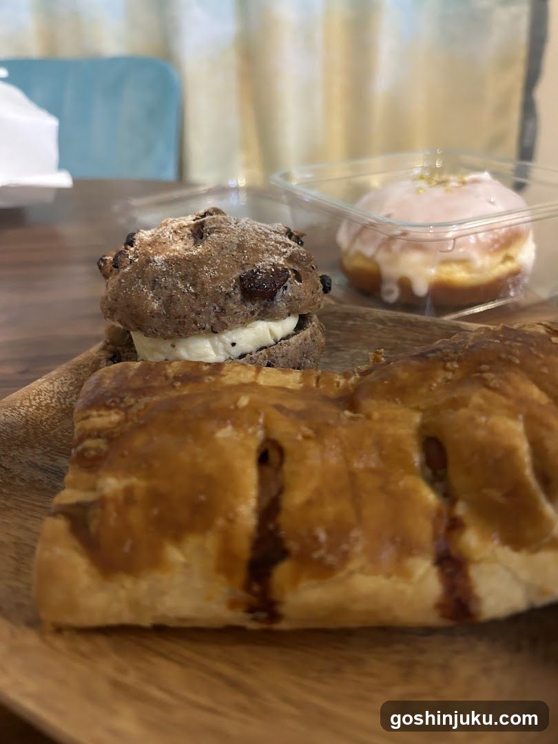 Pastries on a wooden tray