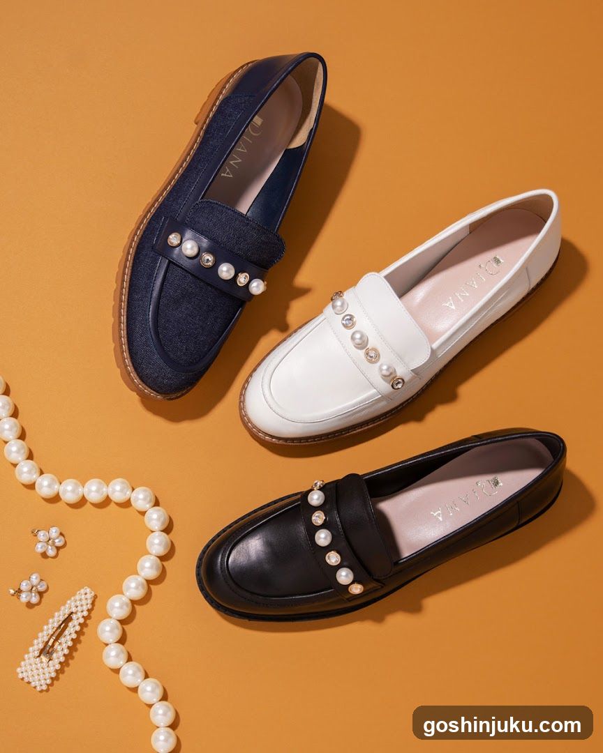 Pearl-Adorned Loafer Shoes Display