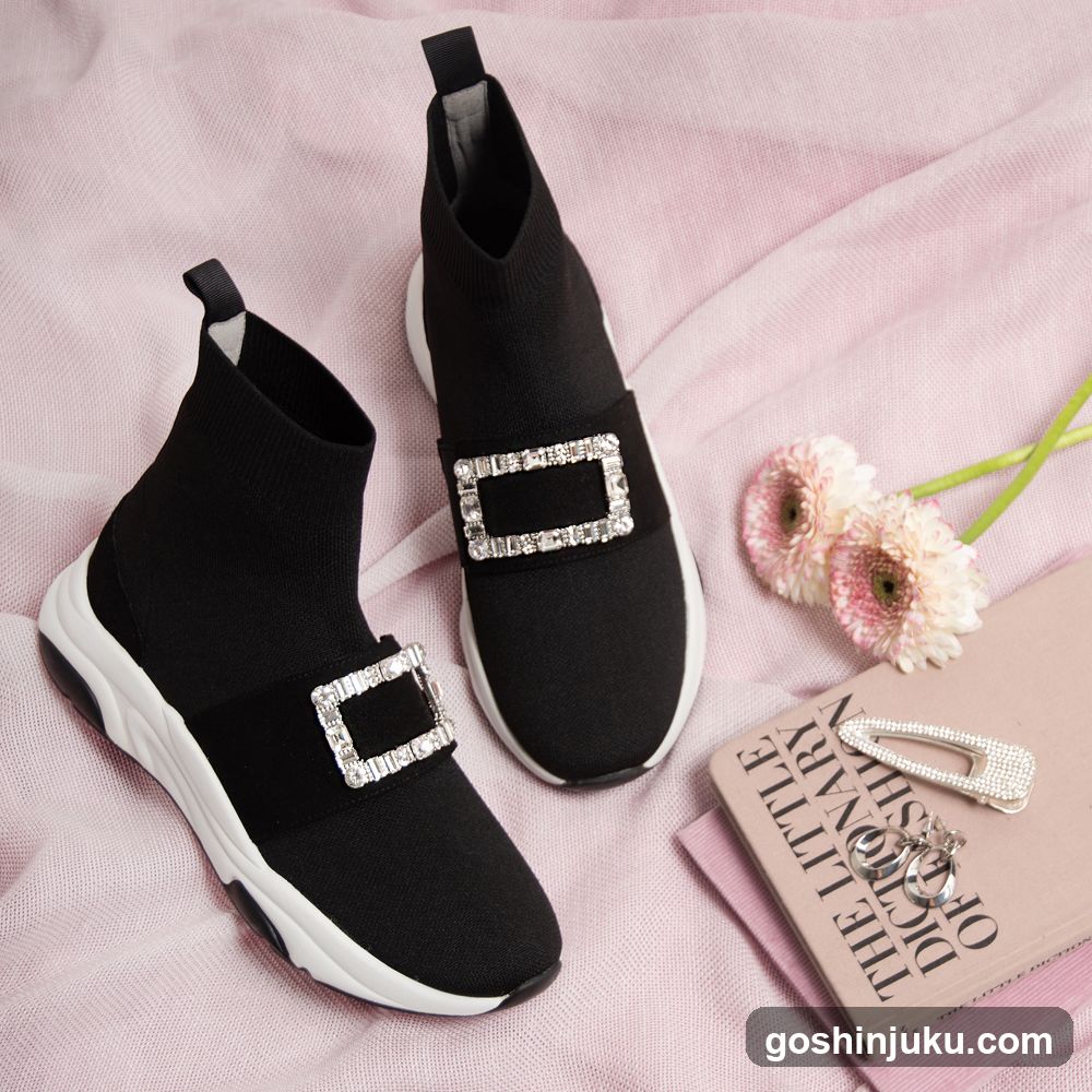 Black Sneakers with Rhinestone Buckle