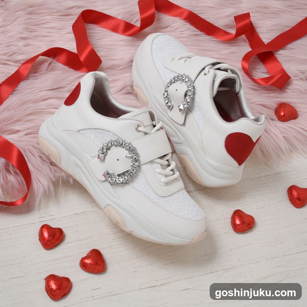 White Chunky Sneakers with Heart Details