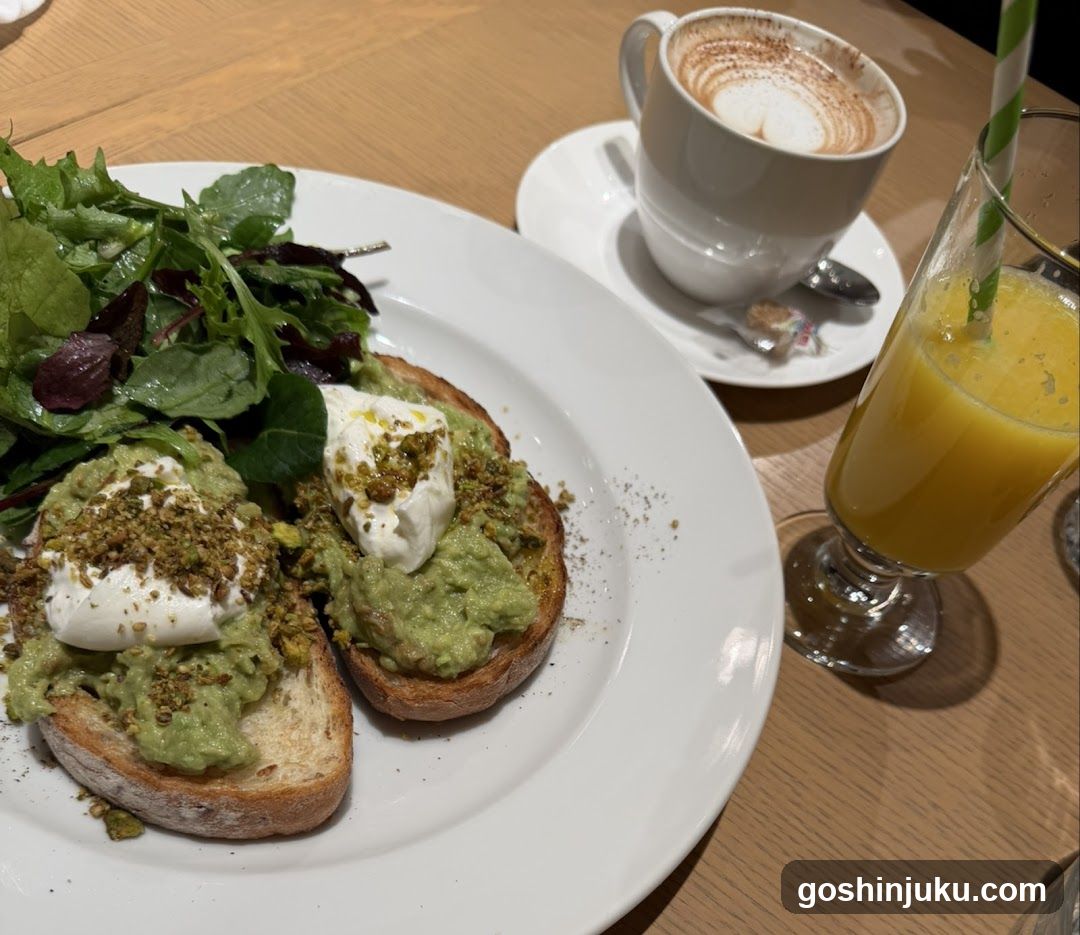Avocado Toast with Poached Eggs and Coffee