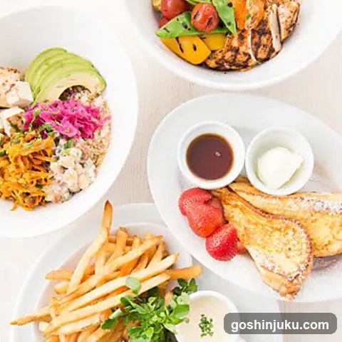 Food Spread with French Toast and Fries
