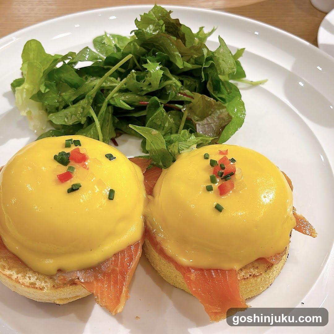 Eggs Benedict with Salmon and Salad