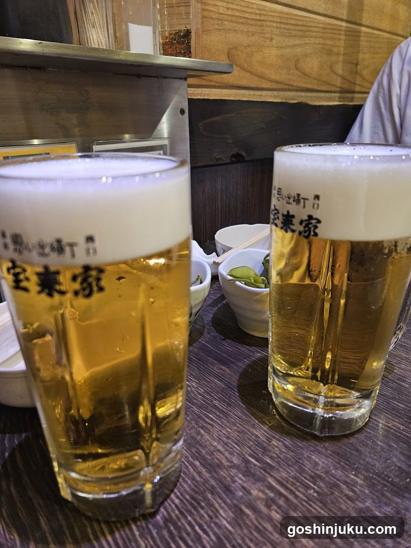 Beer glasses at a restaurant table