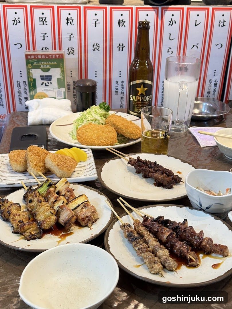 Japanese Yakitori and Fried Food Spread