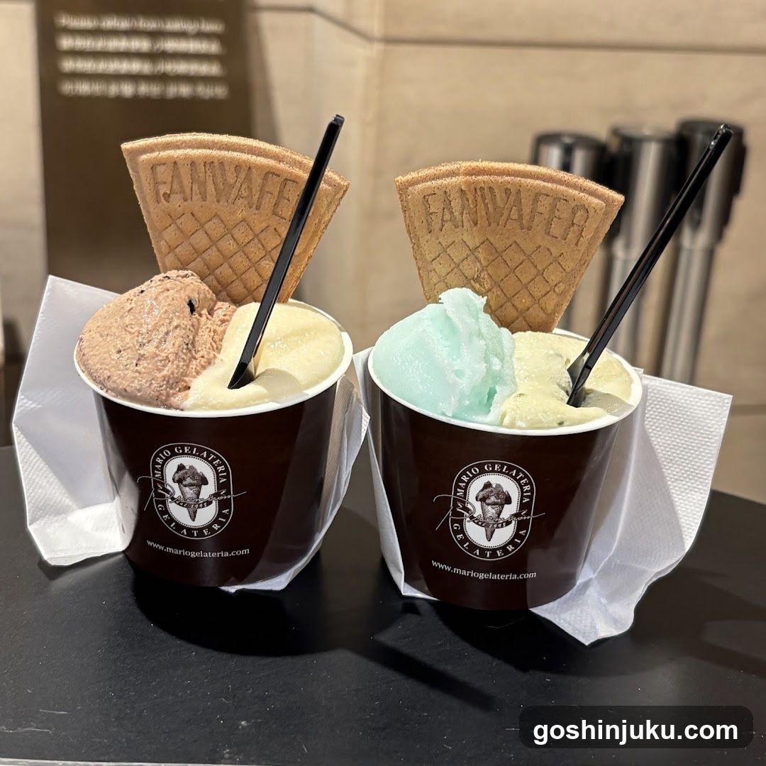 Gelato cups with waffle cones