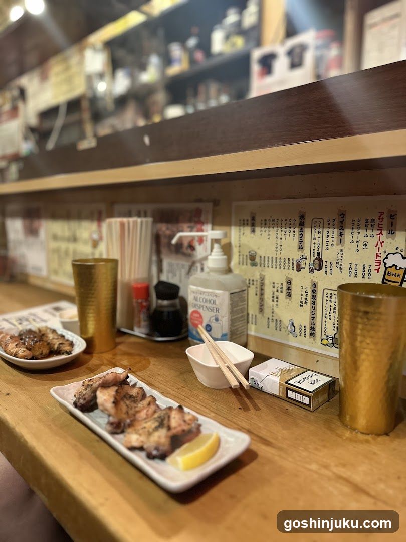 Japanese Bar Interior with Food and Drink