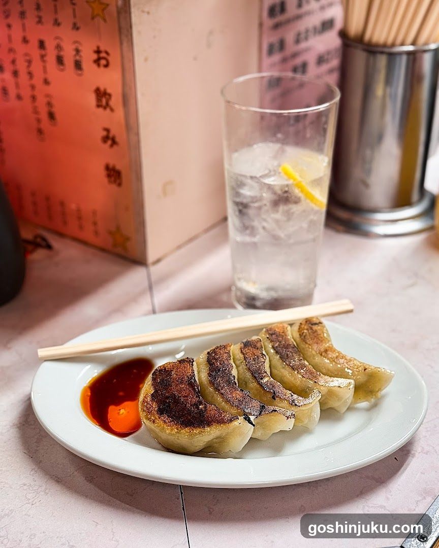 Gyoza with dipping sauce and drink