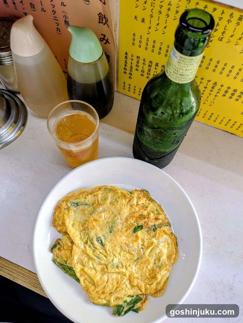 Japanese Meal with Omelette and Beer