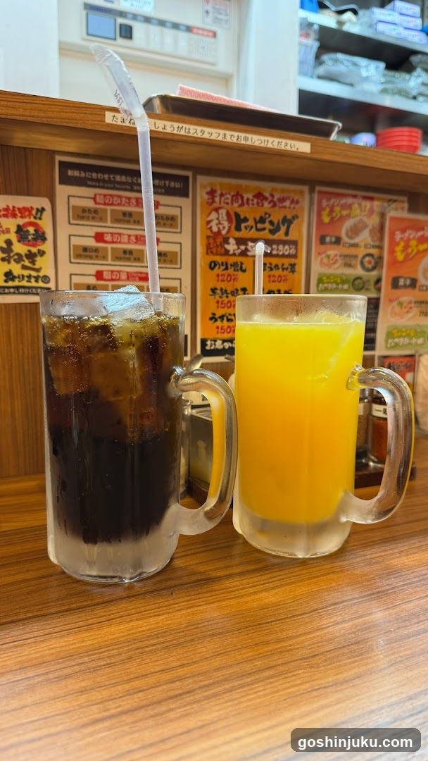 Iced drinks on a wooden counter