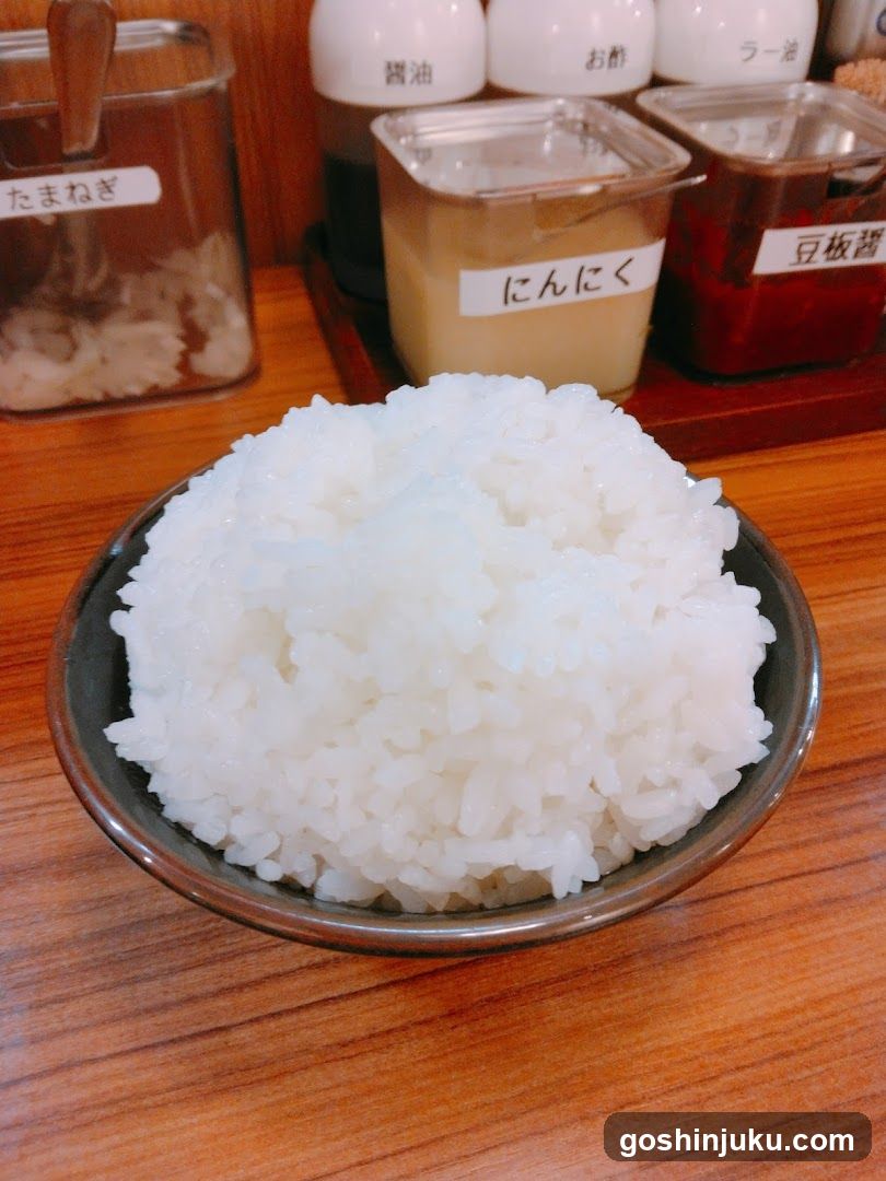 Bowl of White Rice with Condiments
