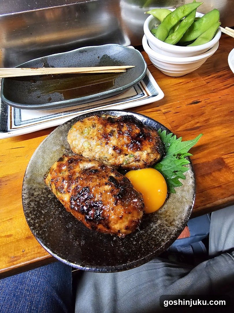 Grilled Meat Patties with Egg Yolk and Edamame