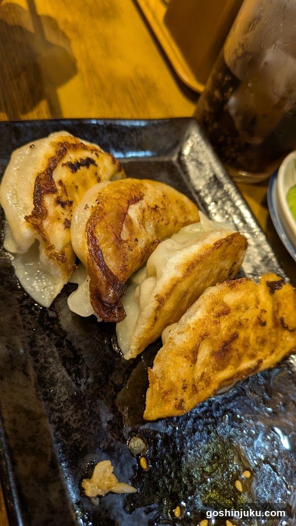 Gyoza on a dark plate
