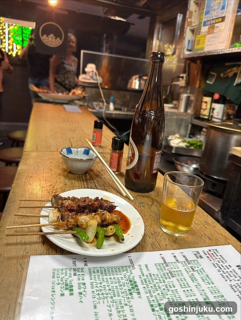 Yakitori and Beer at a Japanese Bar