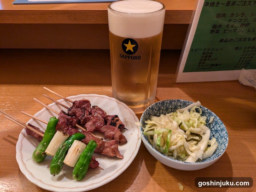 Yakitori and Beer Meal