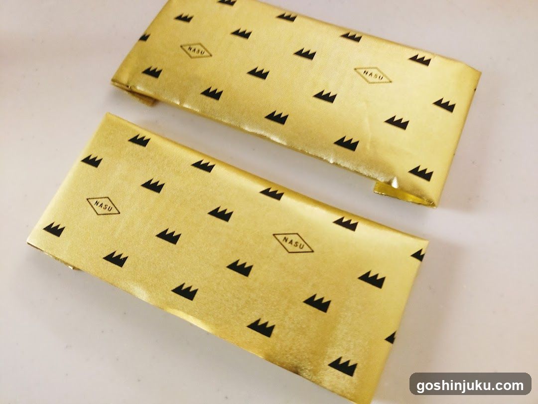 Gold-wrapped products with mountain pattern