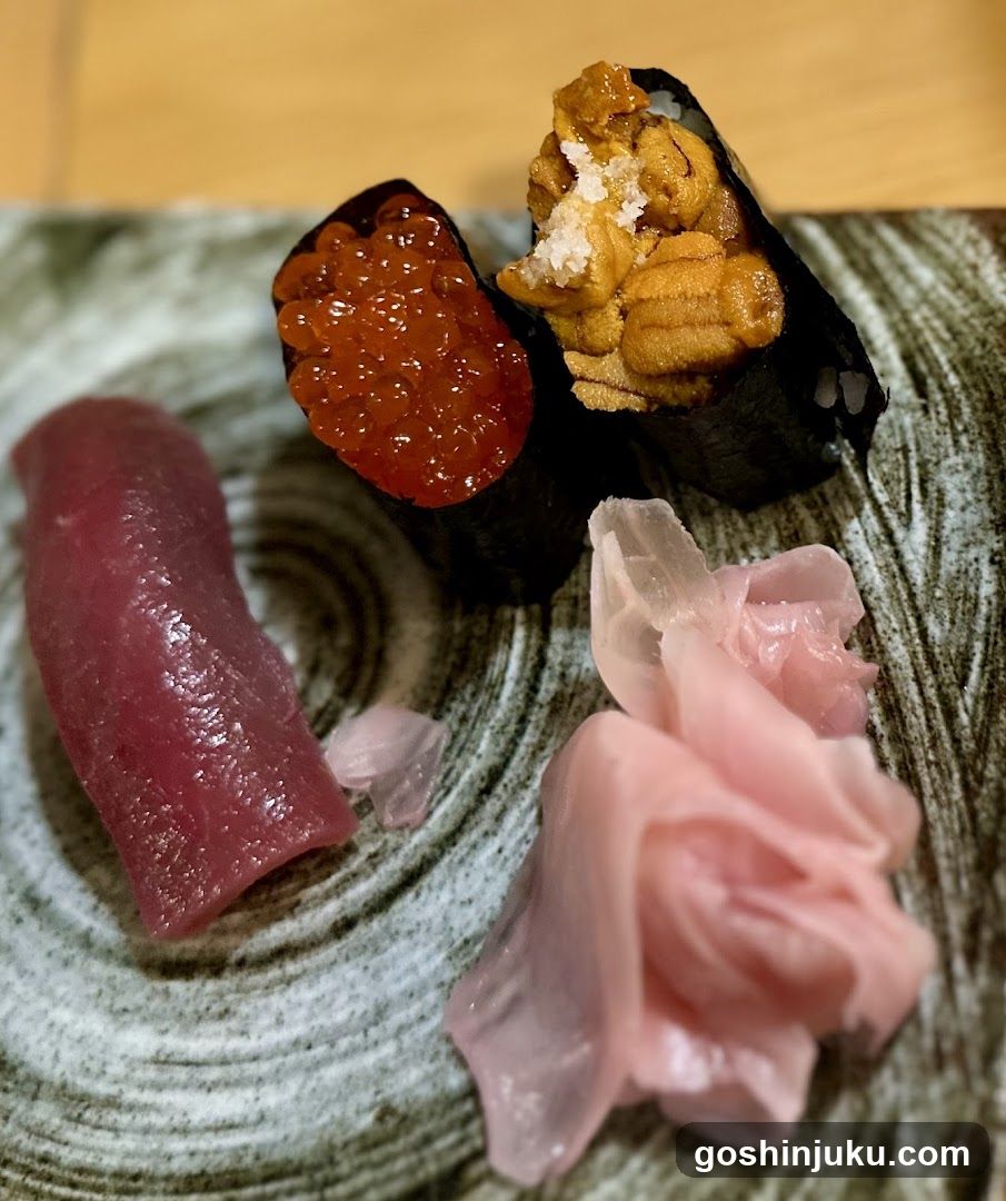 Sushi Platter with Tuna, Roe, and Ginger