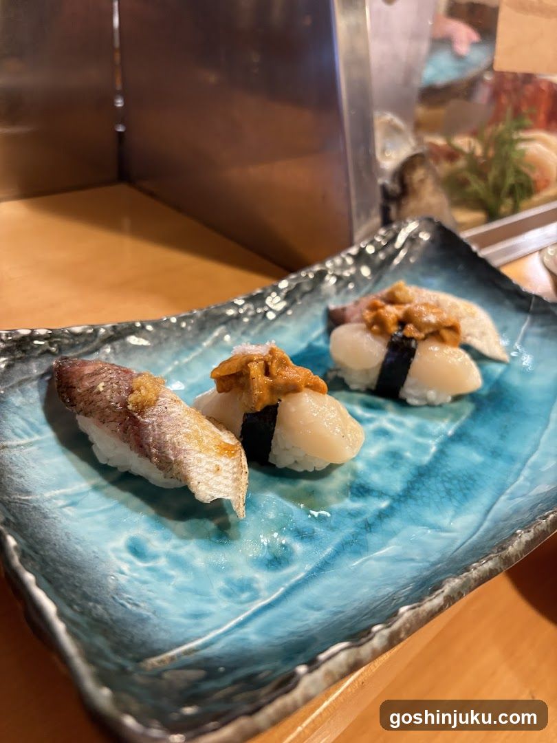 Sushi Platter on Blue Ceramic Plate