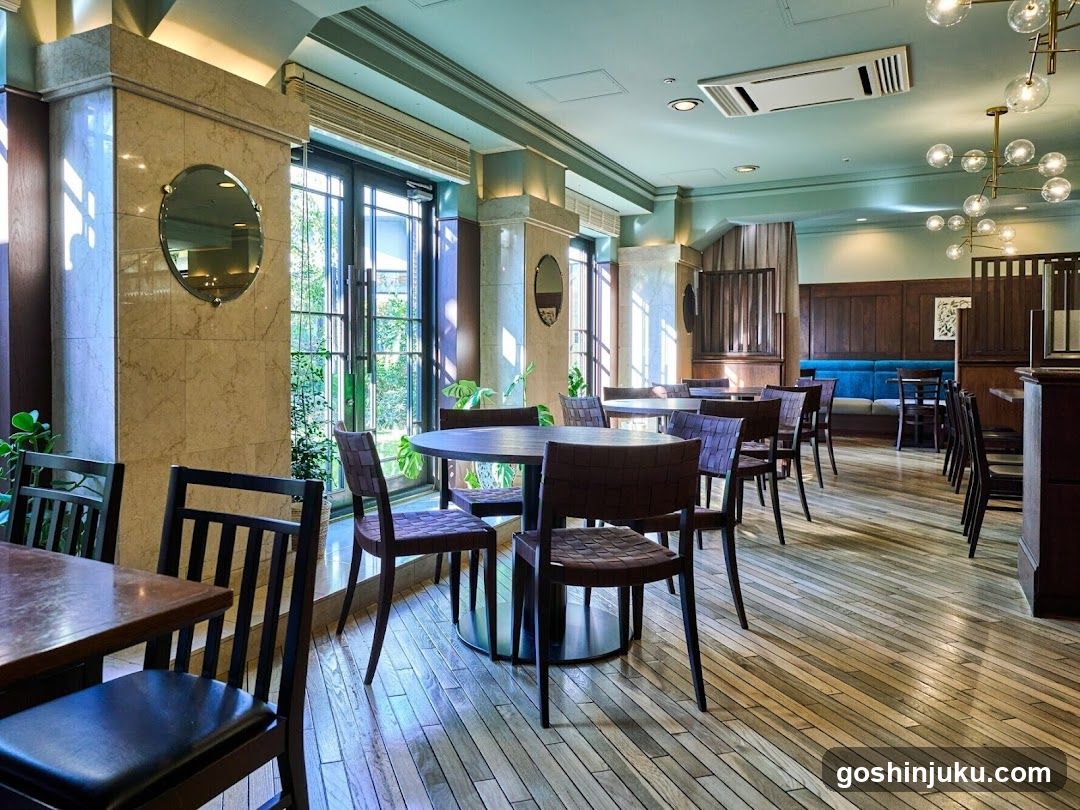 Restaurant Interior with Wooden Tables and Chairs