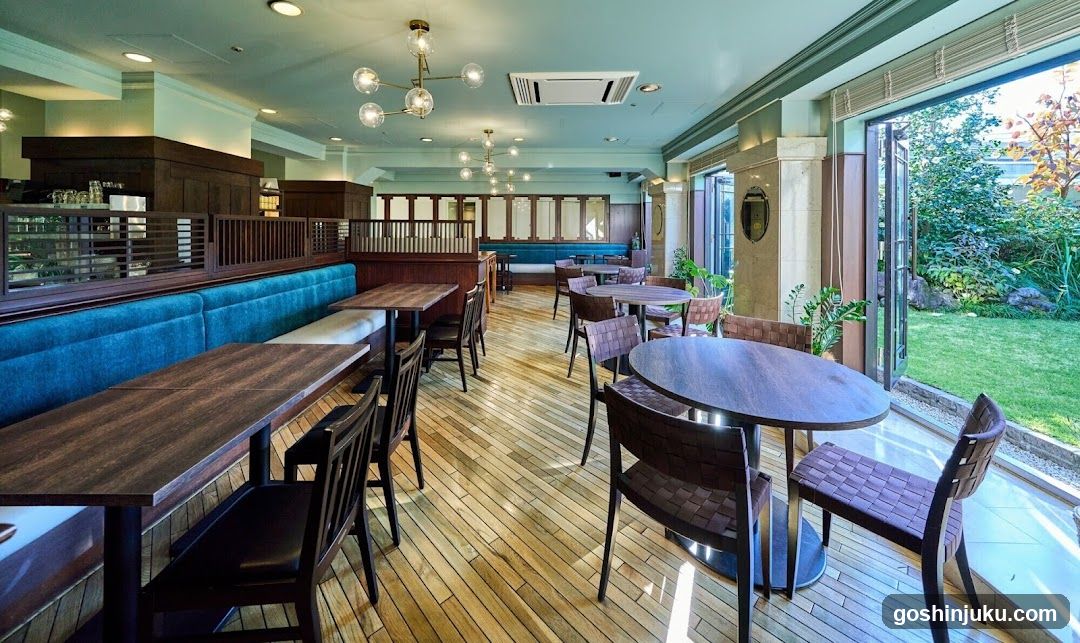 Restaurant Interior with Outdoor Garden View